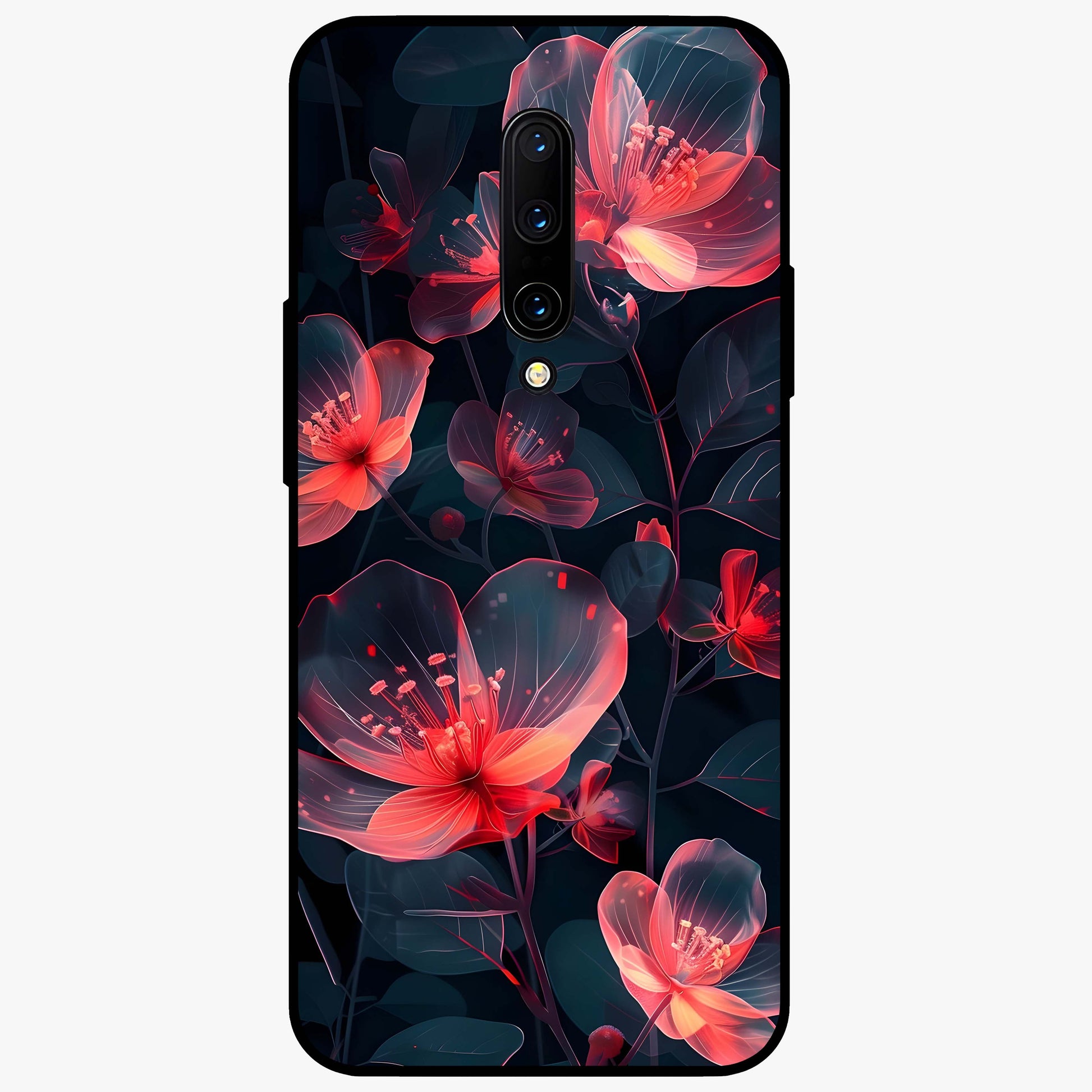 Dark Shade of Flower Glass Case showing flat back view with elegant dark floral artwork and glossy glass finish.