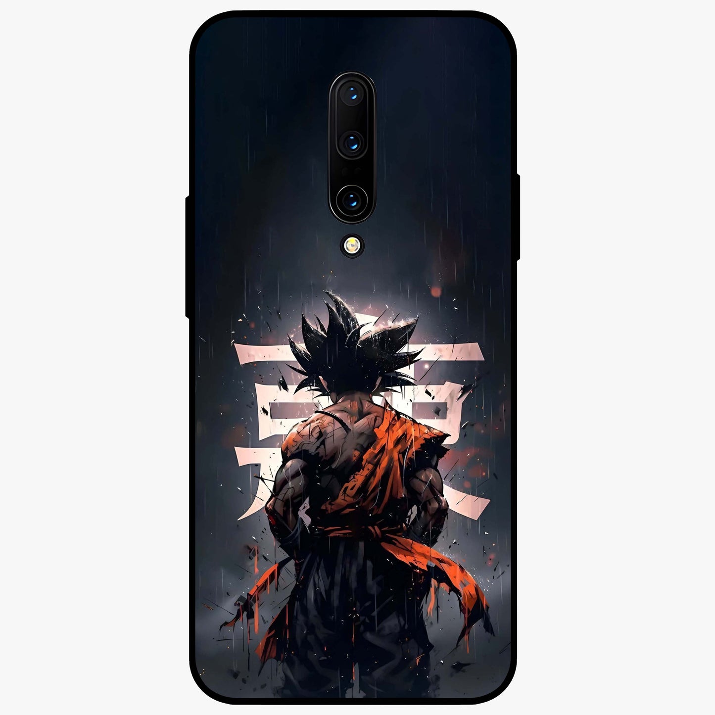 Dark Warrior In Rain Glass Case showing flat back view with warrior artwork in rainy atmosphere and glossy glass finish.