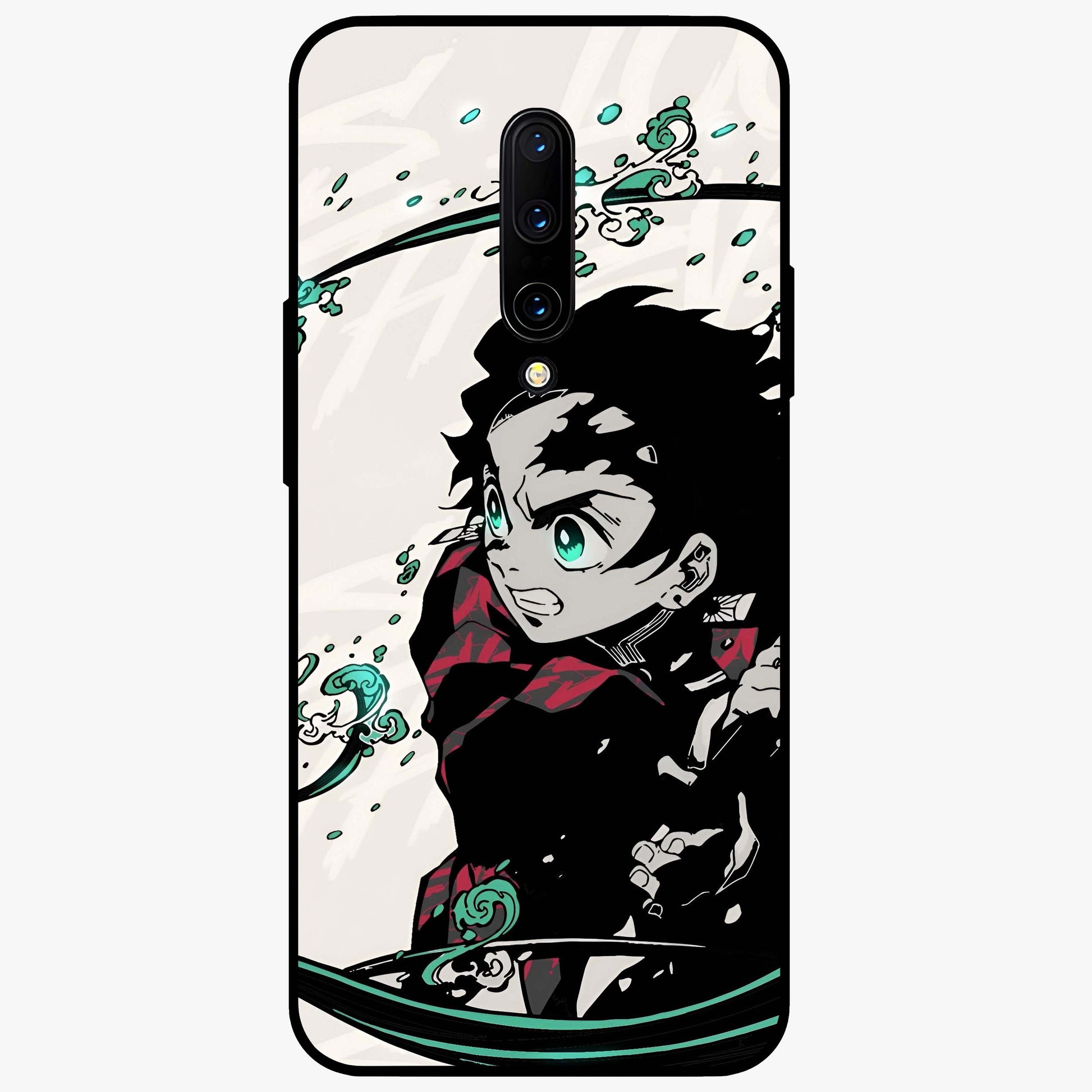 Demon Slayer Glass Case showing flat back view with bold anime inspired artwork and glossy glass finish.