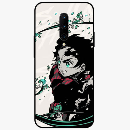 Demon Slayer Glass Case showing flat back view with bold anime inspired artwork and glossy glass finish.