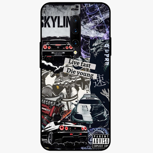 Die Young Glass Case showing flat back view with bold artistic typography design and glossy glass finish.