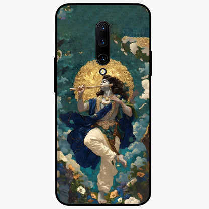 Divine Krishna Art Glass Case showing flat back view with Lord Krishna artwork and glossy glass finish.