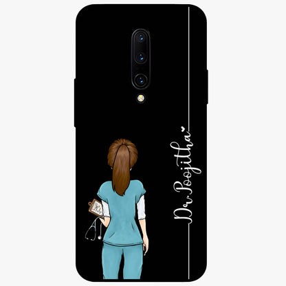 Doctor Pattern Custom Name Glass Case showing flat back view with medical themed pattern and personalized name design.