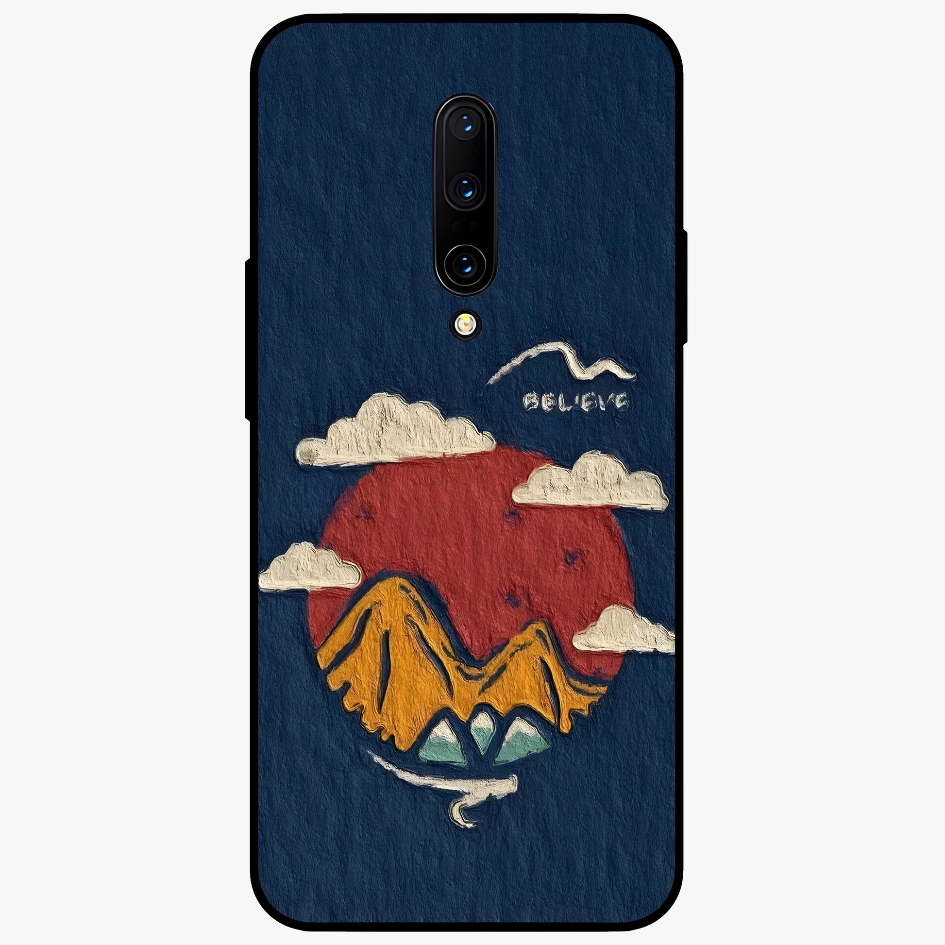 Dream Beyond Mountains Glass Case showing flat back view with scenic mountain landscape artwork and glossy glass finish.
