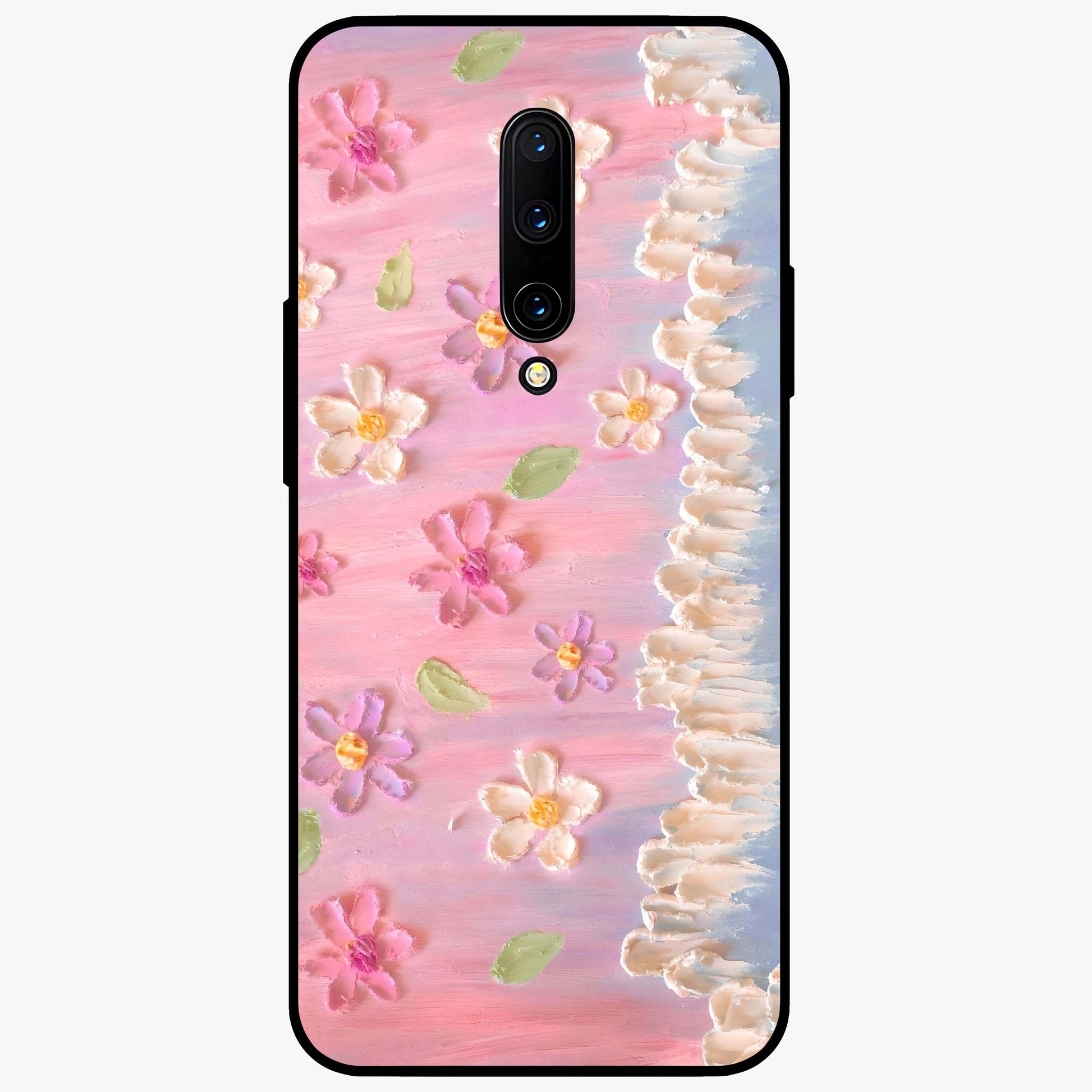 Dreamy Painted Garden Glass Case showing flat back view with artistic painted floral garden artwork and glossy glass finish.