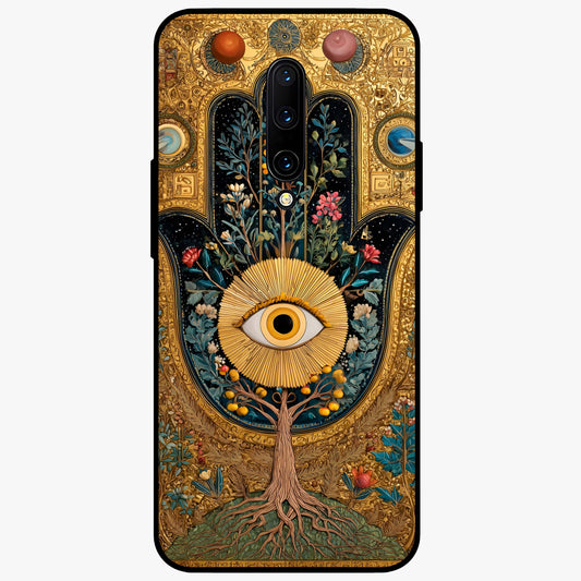 Ethereal Evil Eye Glass Case showing flat back view with mystical evil eye artwork and glossy glass finish.