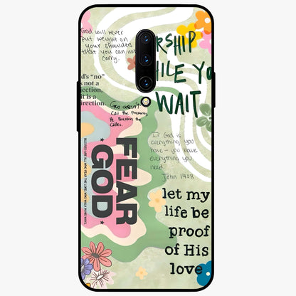 Faith Over Fear Glass Case showing flat back view with motivational typography artwork and glossy glass finish.