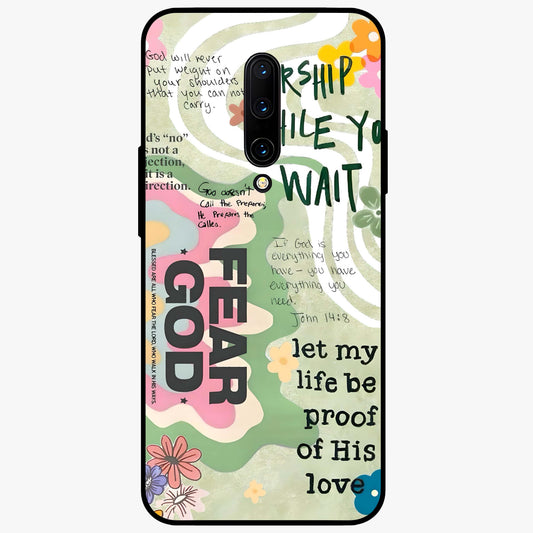 Faith Over Fear Glass Case showing flat back view with motivational typography artwork and glossy glass finish.