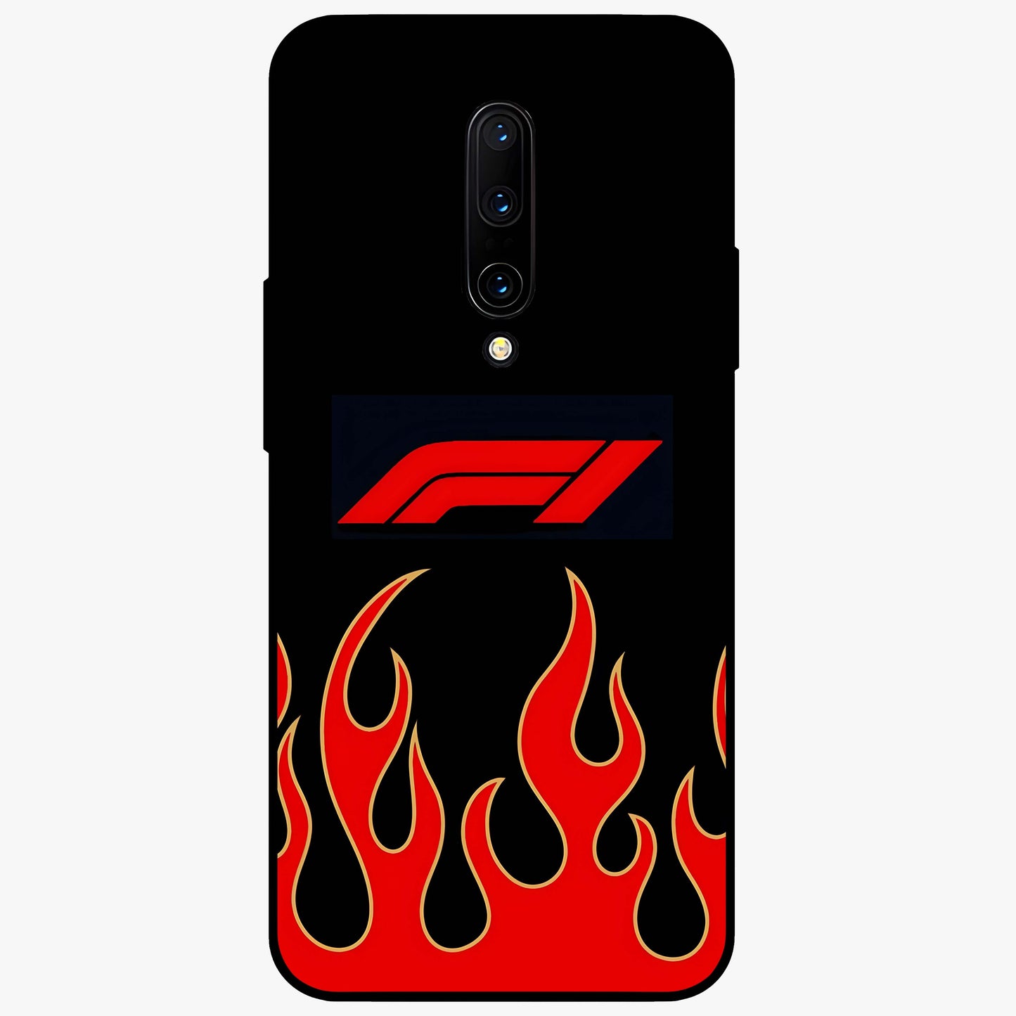Fire F11 Glass Case showing flat back view with fiery themed artwork and glossy glass finish.