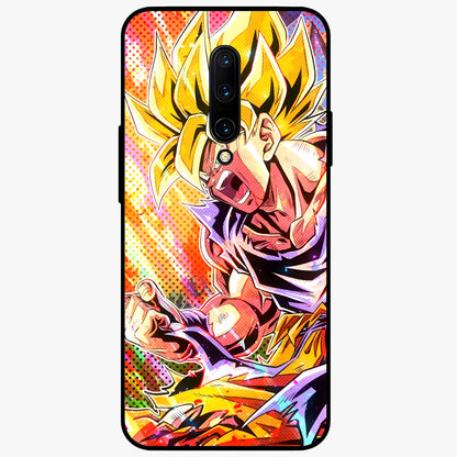Firing Goku Glass Case showing flat back view with powerful anime inspired artwork and glossy glass finish.