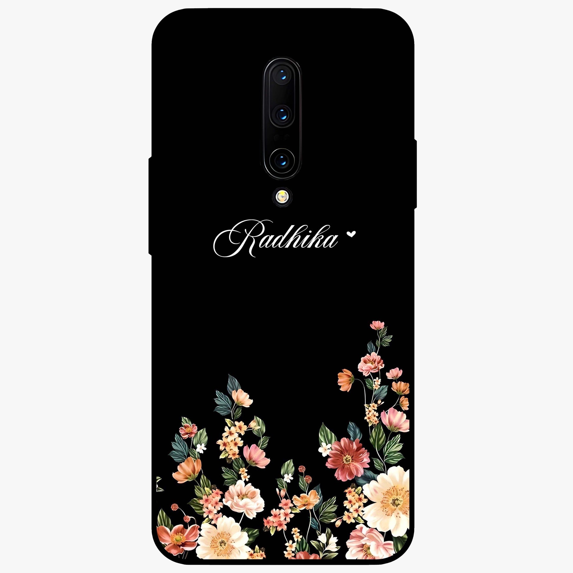 Floral Design With a Custom Personalized Name Glass Case showing flat back view with floral artwork and personalized name design.