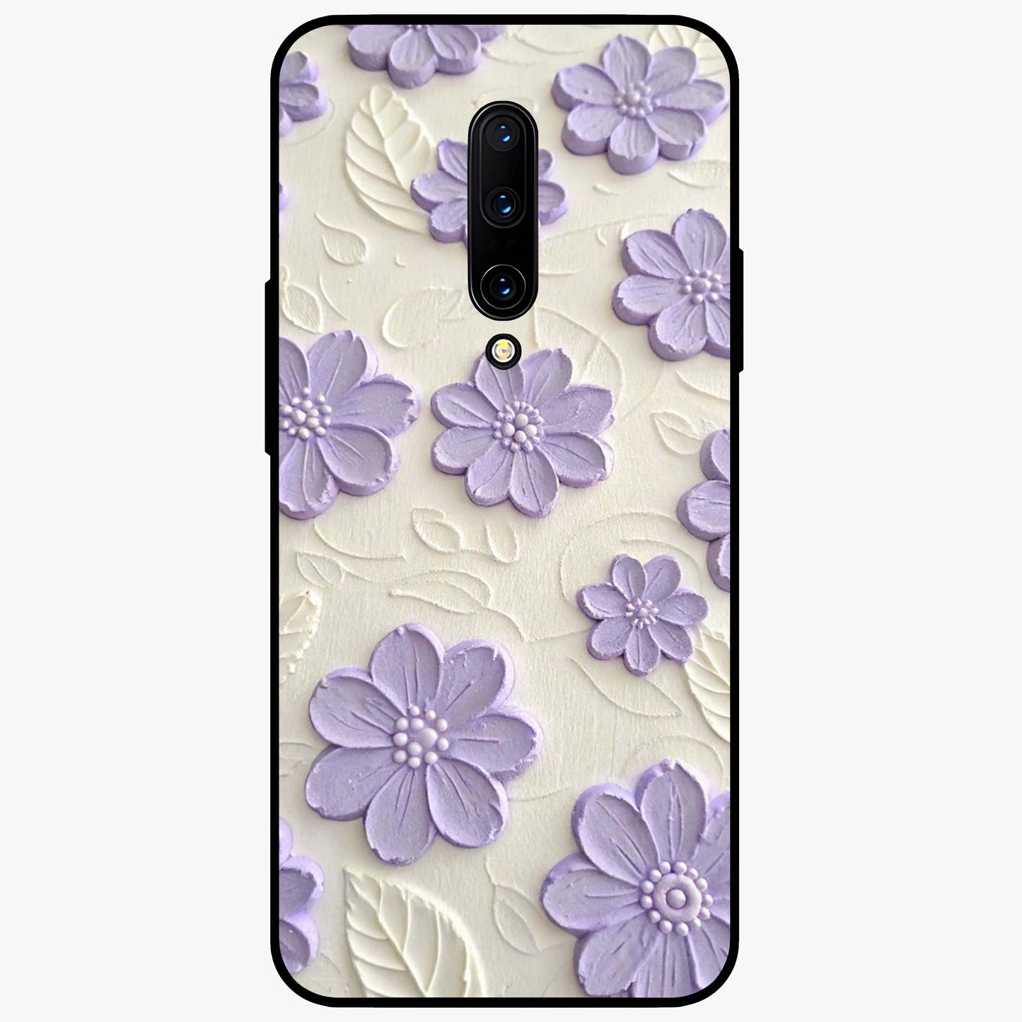 Floral Wall Art With Purple Flowers Glass Case showing flat back view with purple flower artwork and glossy glass finish.