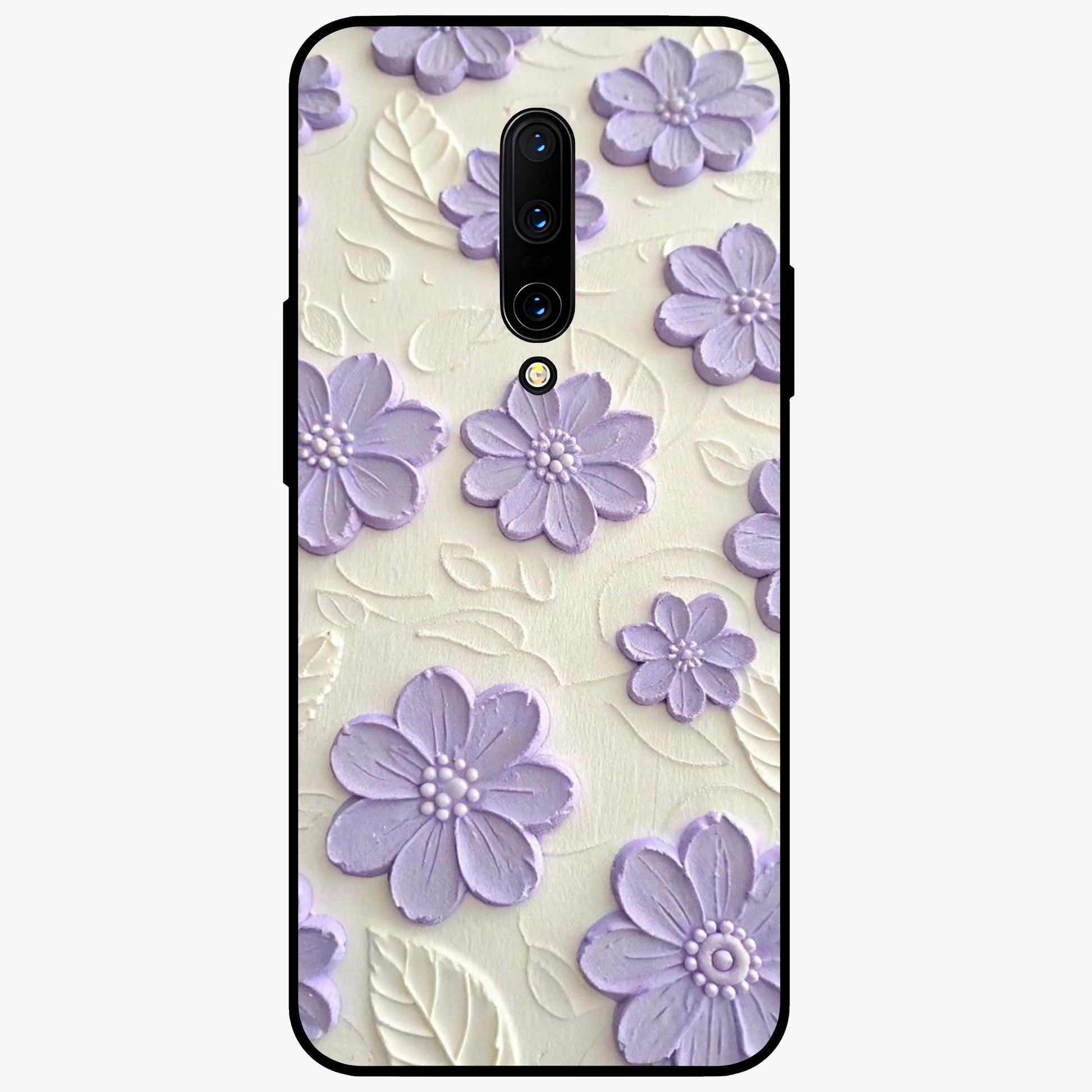 Floral Wall Art With Purple Flowers Glass Case showing flat back view with purple flower artwork and glossy glass finish.