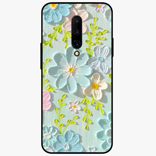 Frosted Petal Garden Glass Case showing flat back view with soft frosted floral artwork and glossy glass finish.