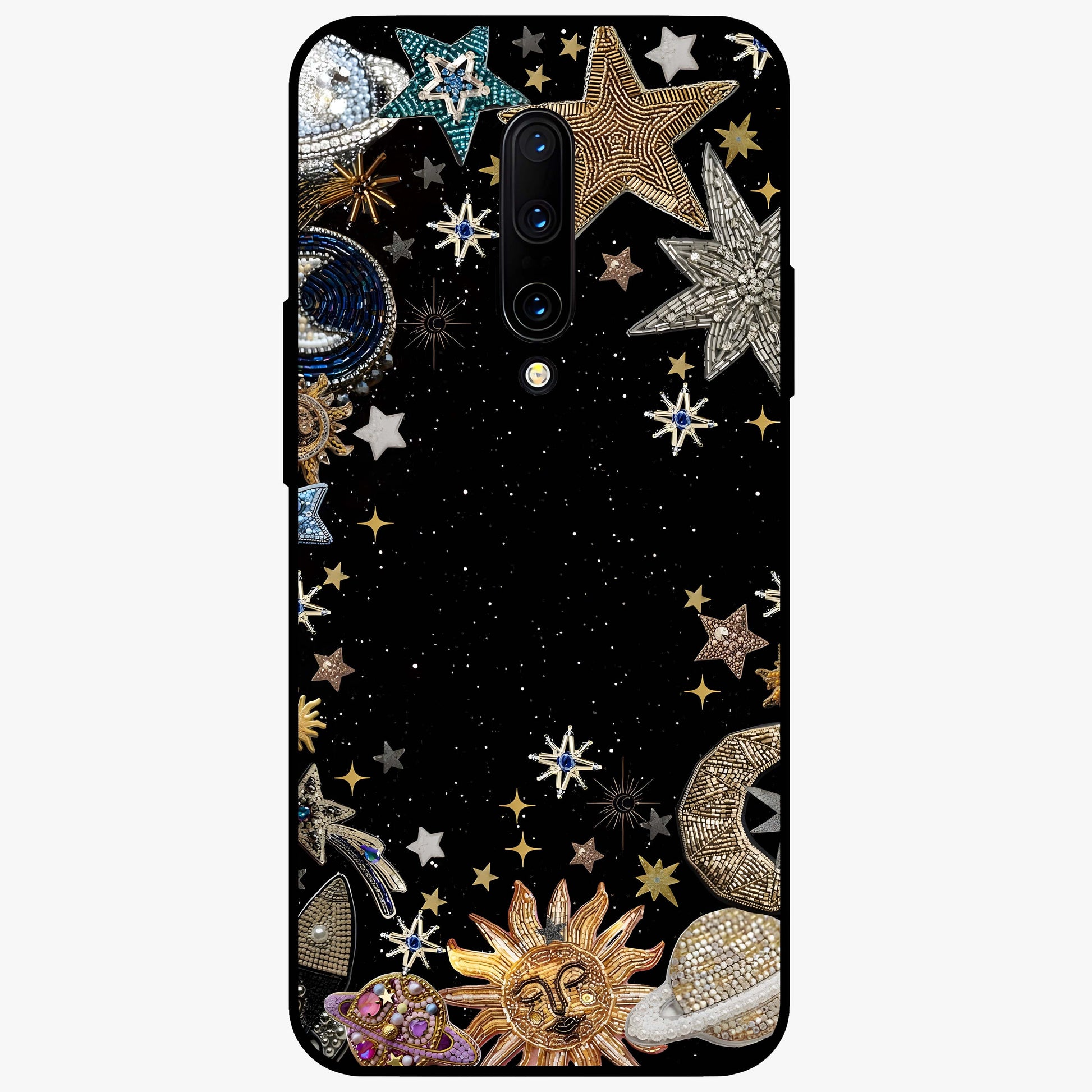 Galactic Jewel Stars Glass Case showing flat back view with sparkling star jewel artwork and glossy glass finish.