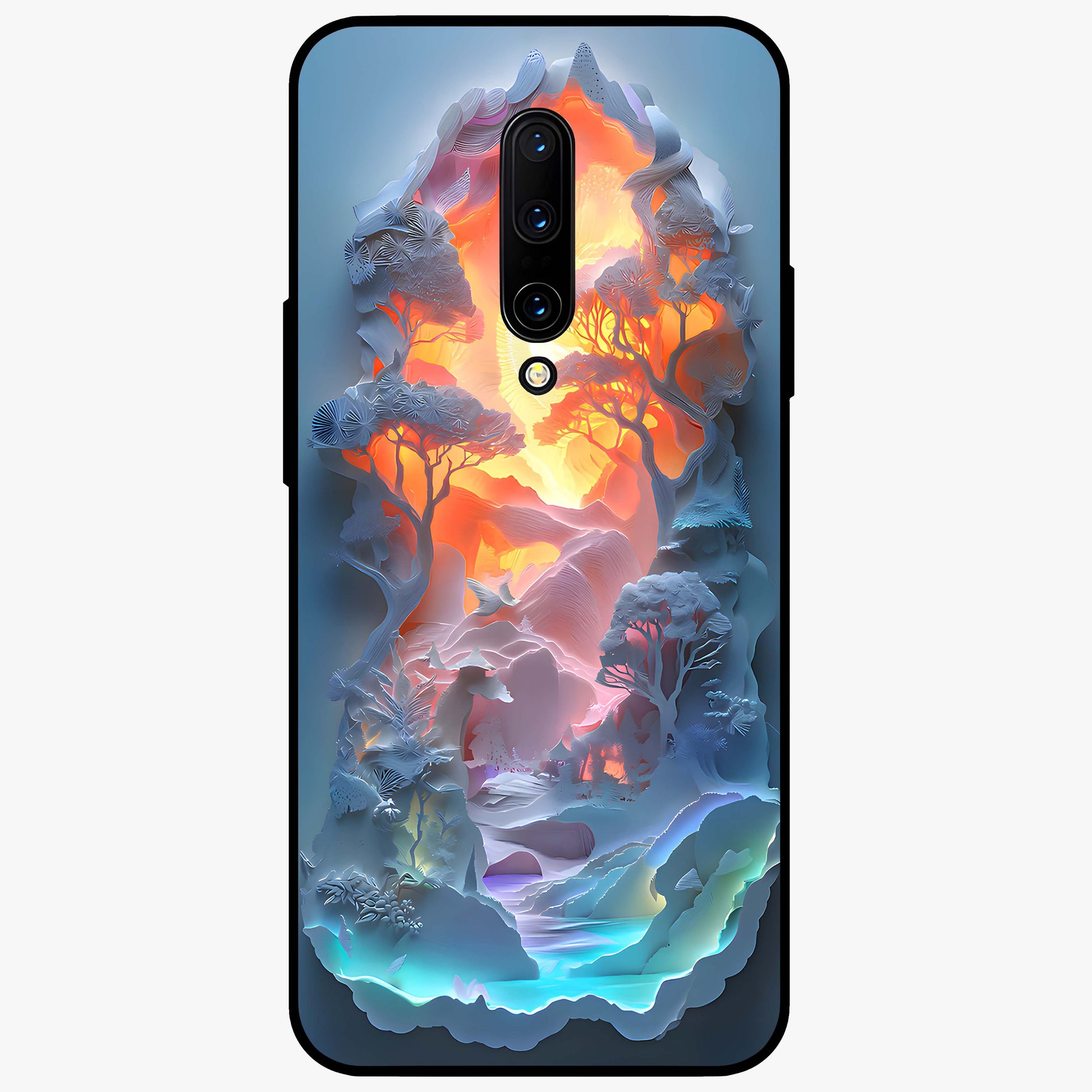 Glow Forest Portal Glass Case showing flat back view with glowing forest portal artwork and glossy glass finish.