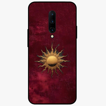 Gold Sun Blush Glass Case showing flat back view with golden sun inspired artwork and glossy glass finish.