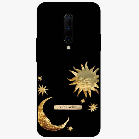 Golden Celestial Charm Glass Case showing flat back view with golden celestial charm artwork and glossy glass finish.
