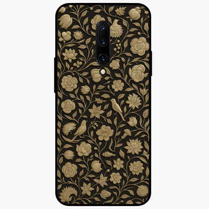 Golden Floral Majesty Glass Case showing flat back view with luxurious golden floral artwork and glossy glass finish.