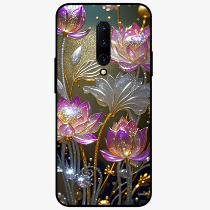 Golden Lotus Glow Glass Case showing flat back view with glowing lotus flower artwork and glossy glass finish.