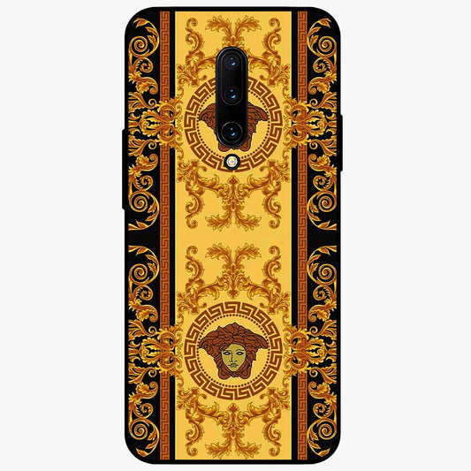 Golden Royal Heritage Glass Case showing flat back view with ornate royal pattern artwork and glossy glass finish.
