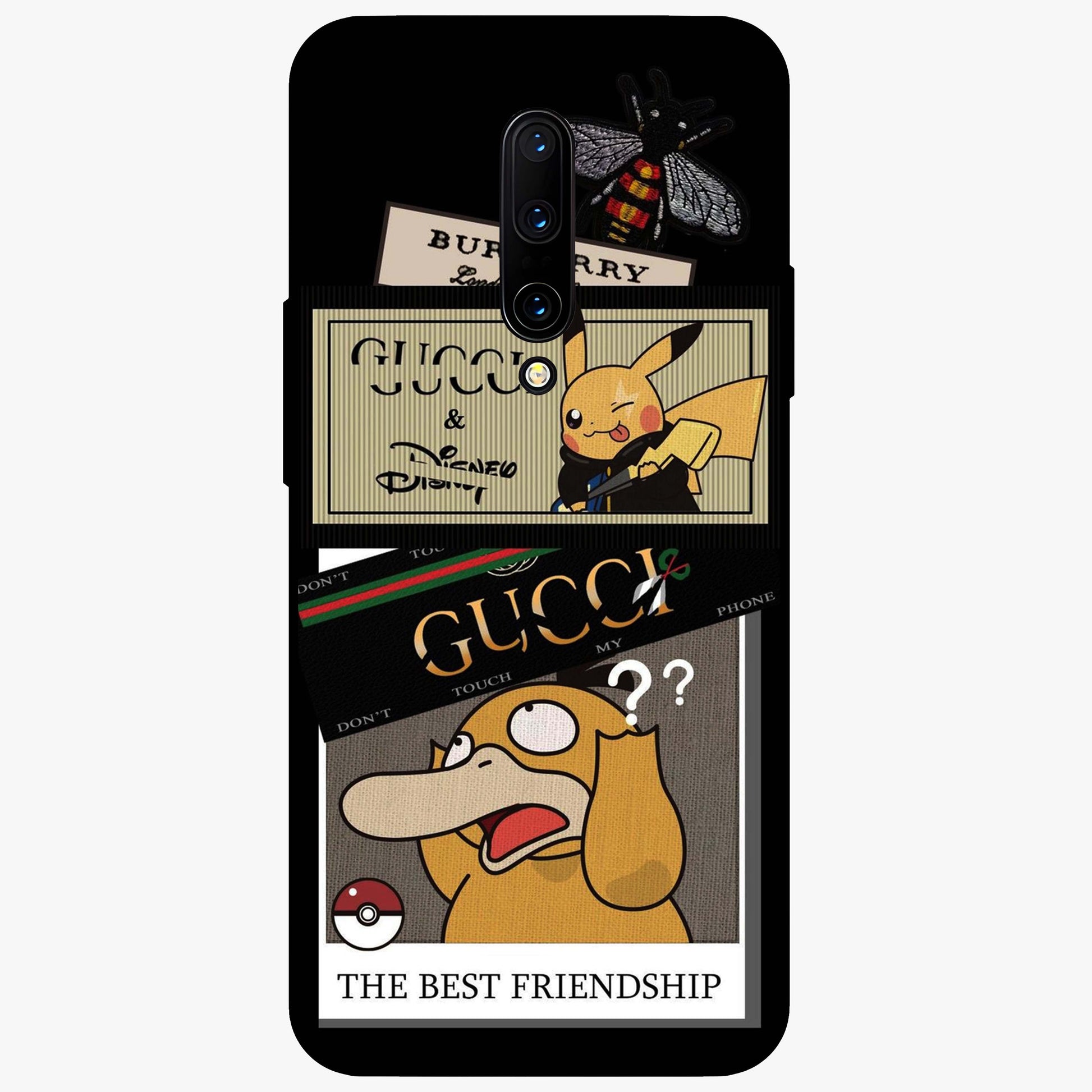Gucci Play Mashup Glass Case showing flat back view with luxury inspired graphic artwork and glossy glass finish.