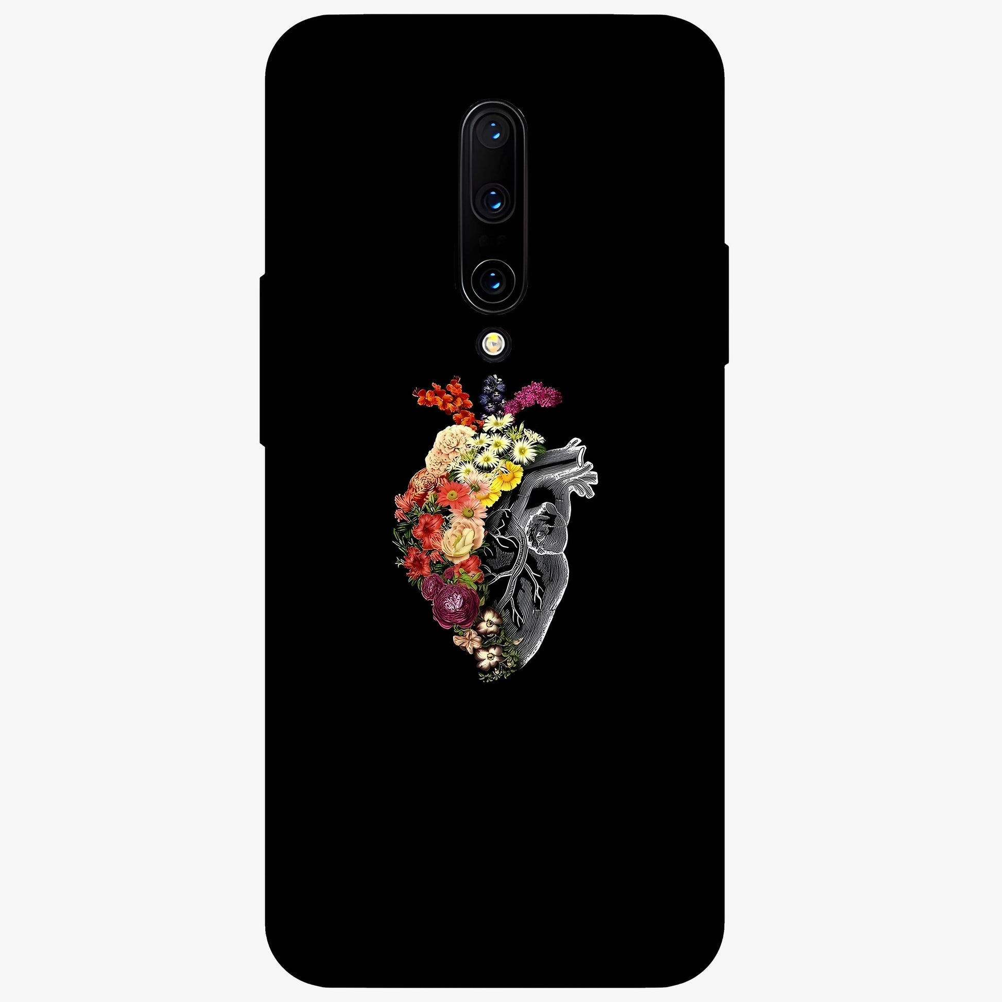 Heart With Flowers Glass Case showing flat back view with heart shaped floral artwork and glossy glass finish.