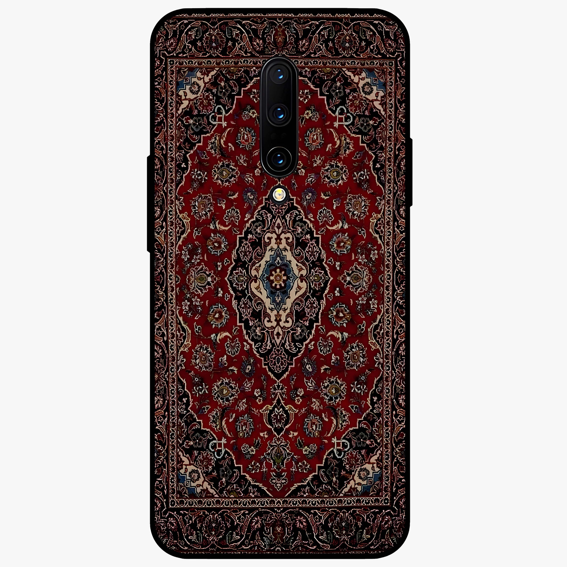 Heritage Carpet Royale Glass Case showing flat back view with ornate Persian carpet inspired pattern and glossy glass finish.