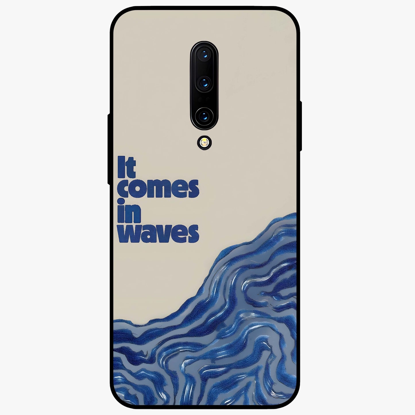 It Comes In Waves Quote Glass Case showing flat back view with inspirational wave themed quote artwork and glossy glass finish.