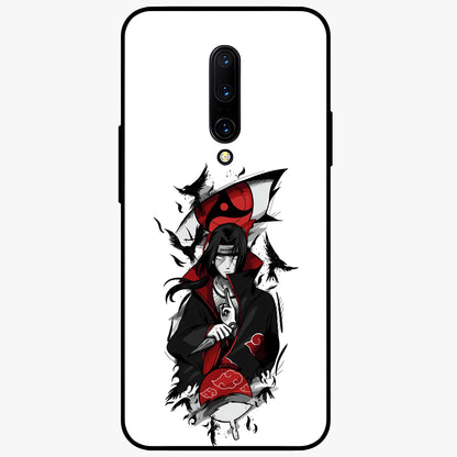 Itachi Sharingan Glass Case showing flat back view with powerful anime eye artwork and glossy glass finish.