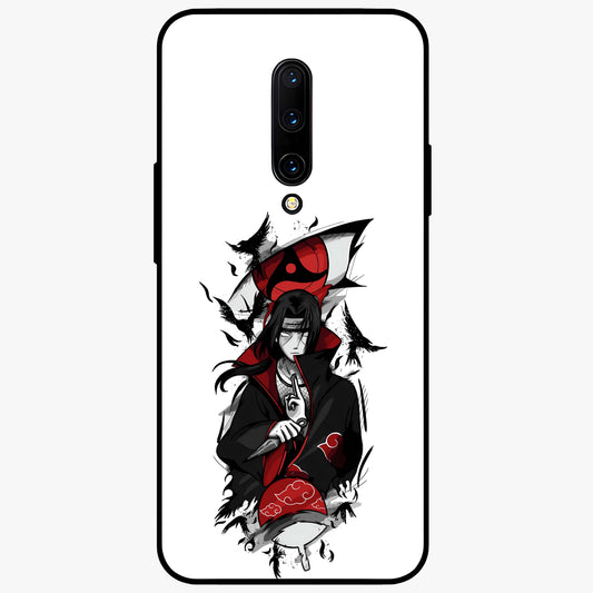 Itachi Sharingan Glass Case showing flat back view with powerful anime eye artwork and glossy glass finish.