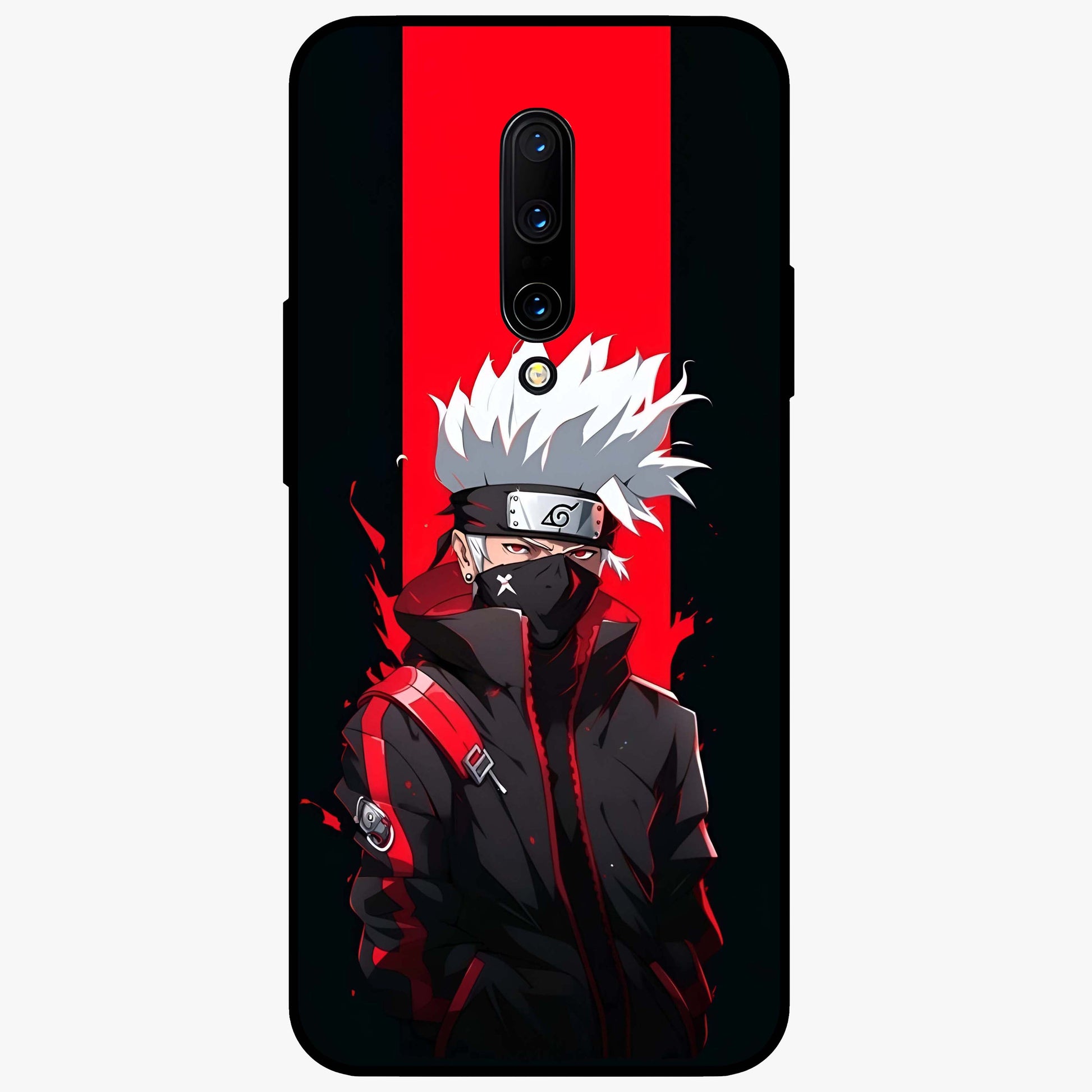 Kakashi Scarlet Shadow Glass Case showing flat back view with powerful anime ninja artwork and glossy glass finish.