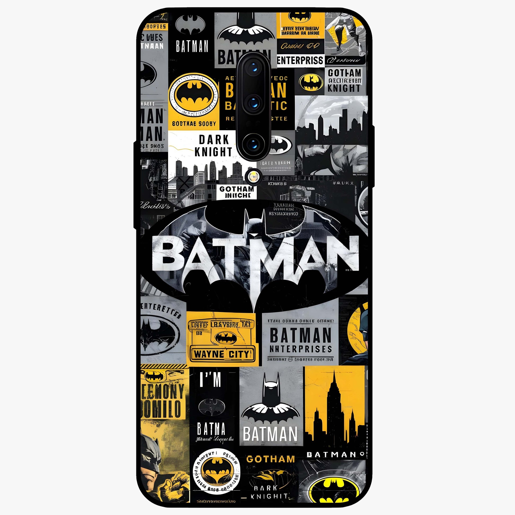 Knight Gotham Rise Glass Case showing flat back view with dark hero inspired artwork and glossy glass finish.