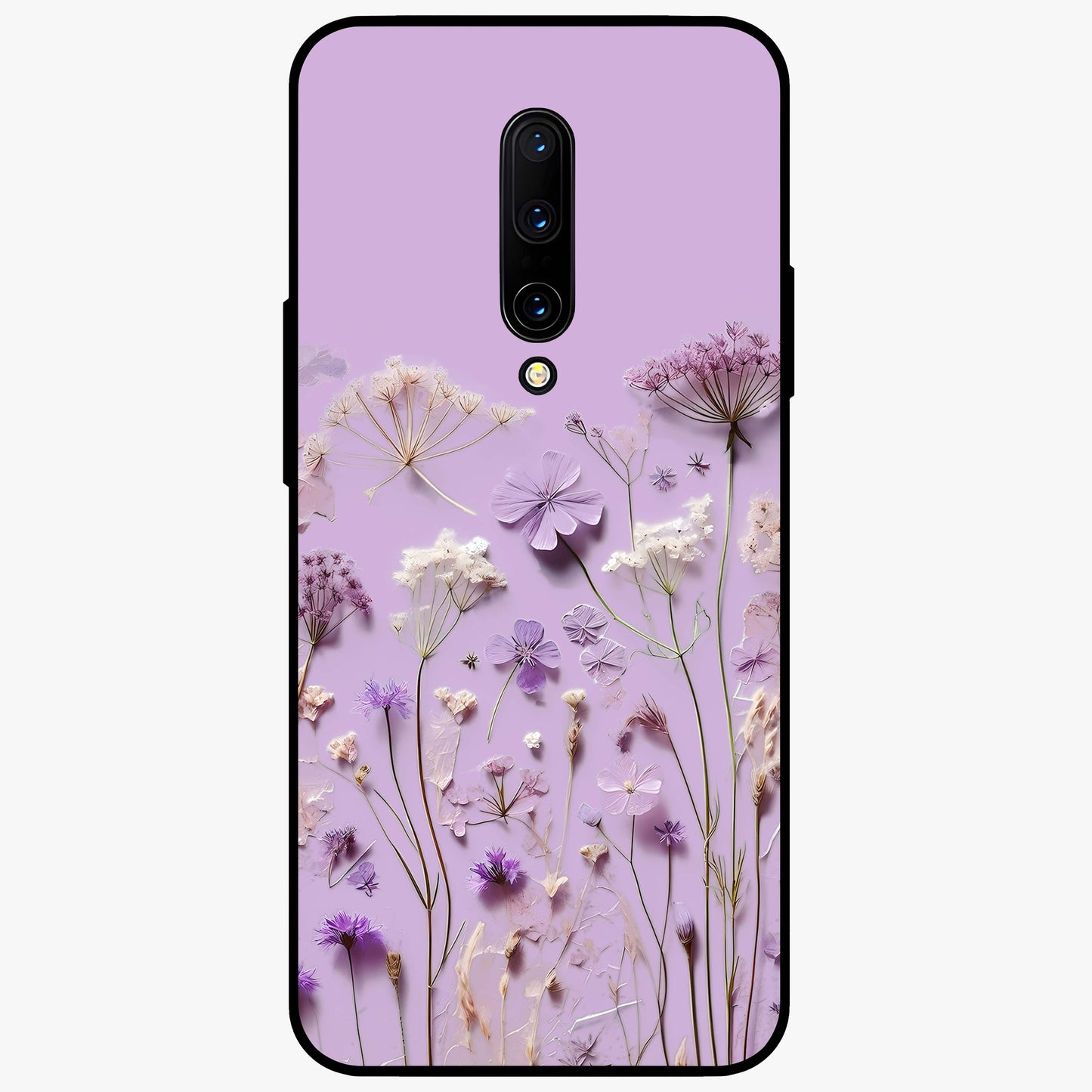 Lavender Blossom Dream Glass Case showing flat back view with soft lavender floral artwork and glossy glass finish.