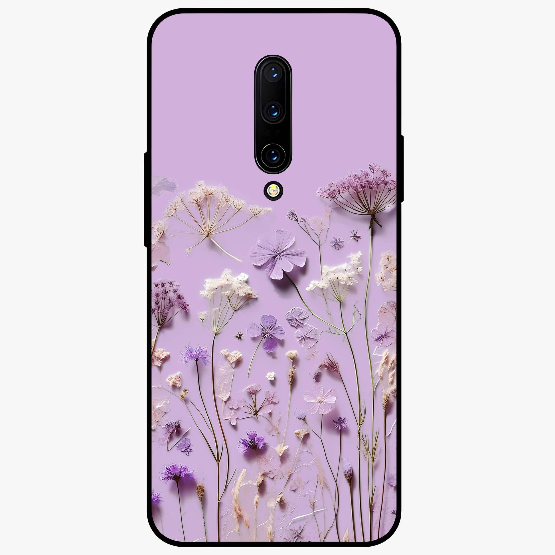 Lavender Blossom Dream Glass Case showing flat back view with soft lavender floral artwork and glossy glass finish.