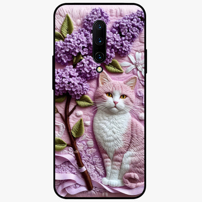 Lavender Cat Whimsy Glass Case showing flat back view with cute lavender cat artwork and glossy glass finish.