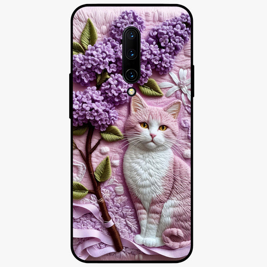Lavender Cat Whimsy Glass Case showing flat back view with cute lavender cat artwork and glossy glass finish.