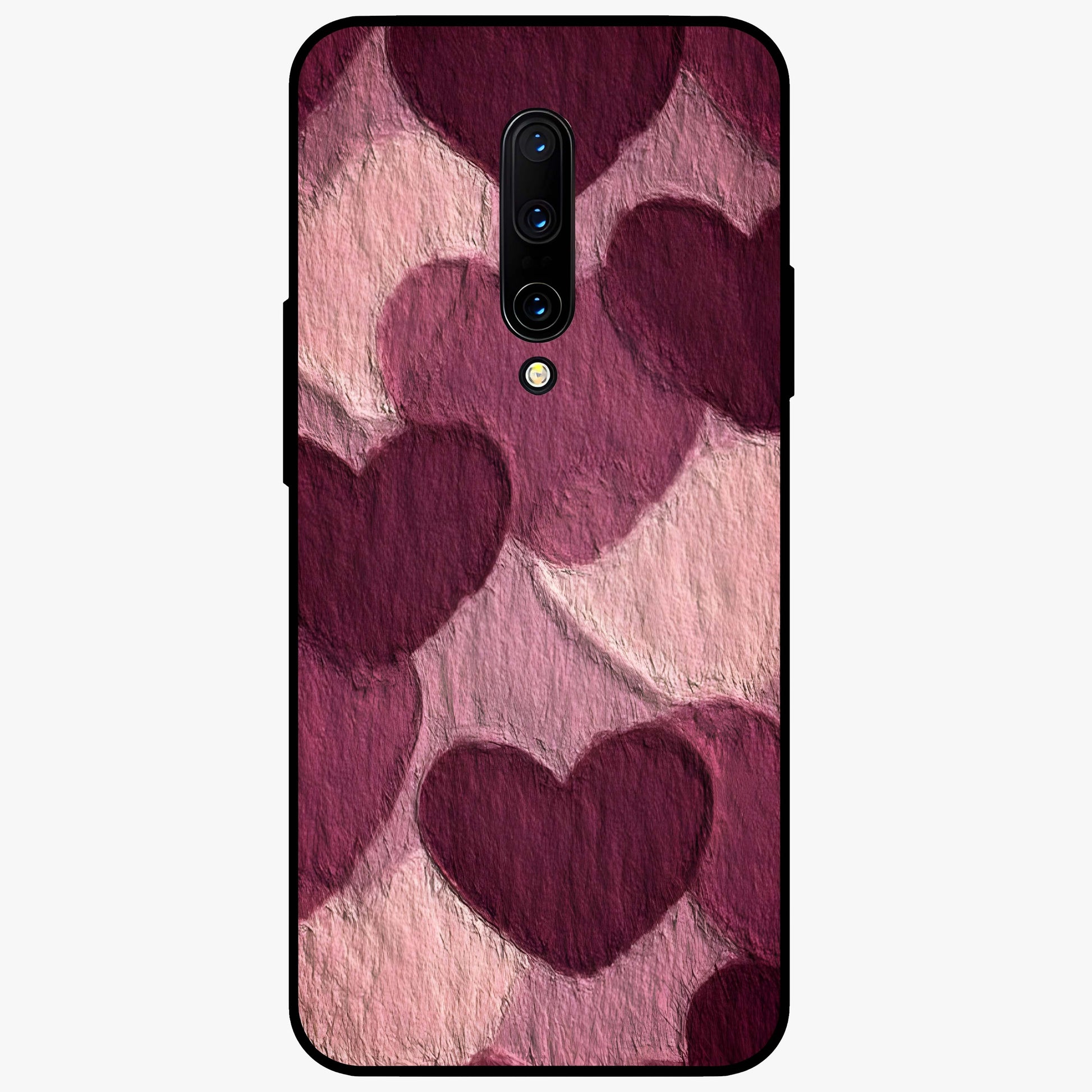 Layered Paper Hearts Glass Case showing flat back view with layered paper heart artwork and glossy glass finish.