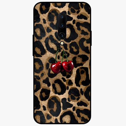 Leopard Wild Cherry Glass Case showing flat back view with leopard pattern and cherry artwork and glossy glass finish.