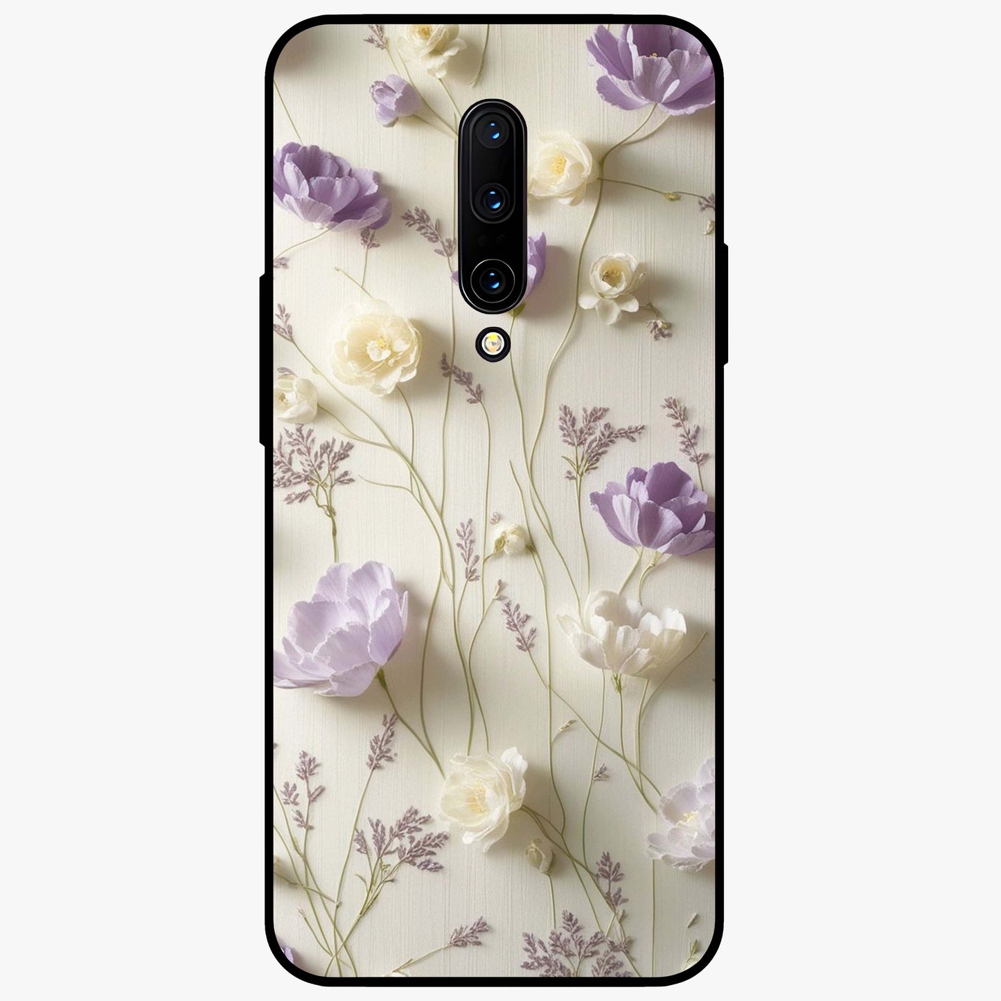 Lilac Breeze Harmony Glass Case showing flat back view with soft lilac themed artwork and glossy glass finish.