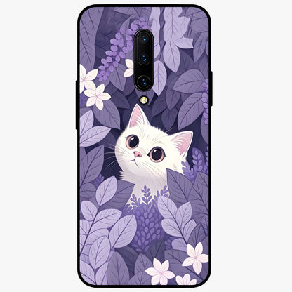 Lilac Hide Peek Cat Glass Case showing flat back view with cute peeking cat artwork and glossy glass finish.