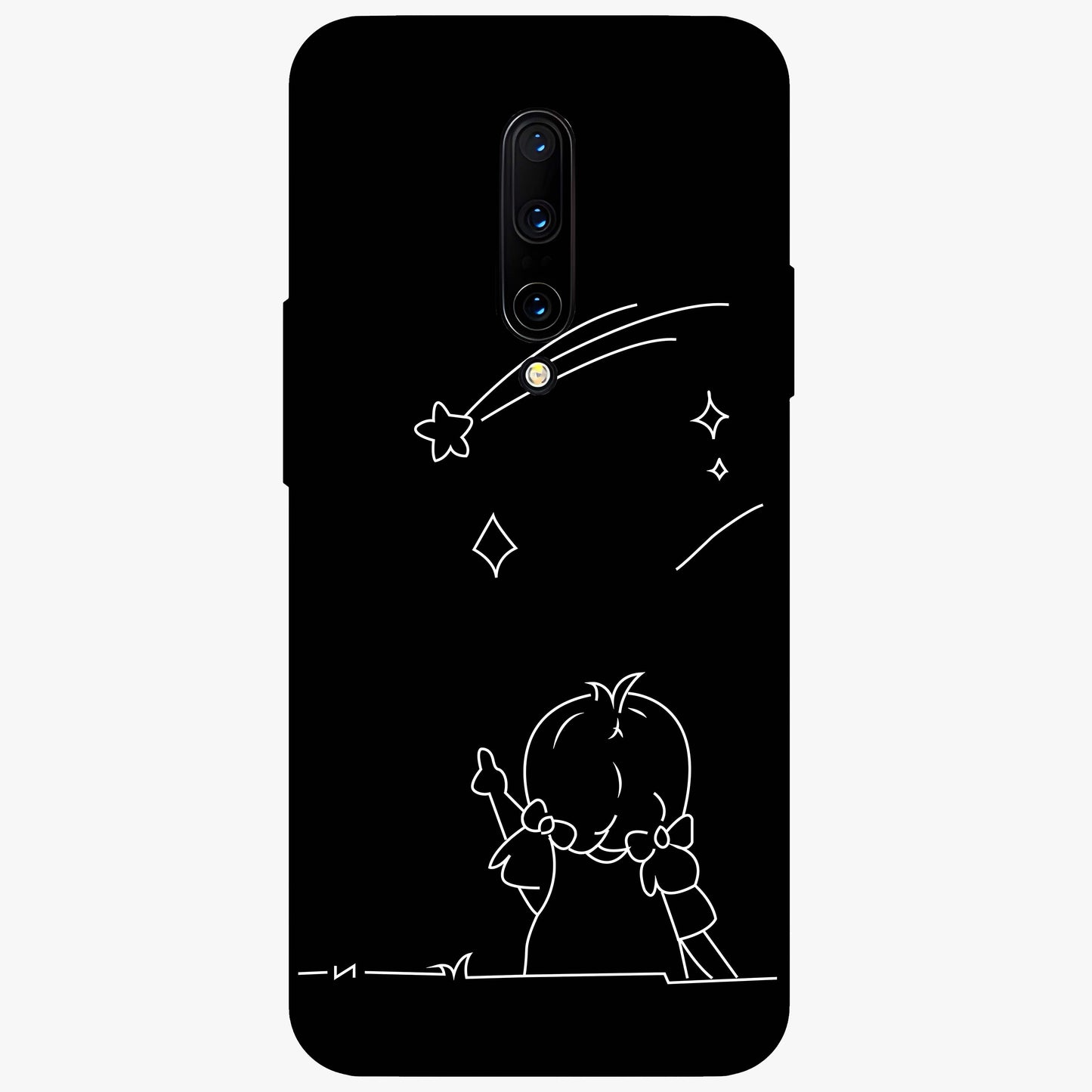 Line Art Girl With Shooting Stars Glass Case showing flat back view with minimal line art girl and shooting stars illustration and glossy glass finish.