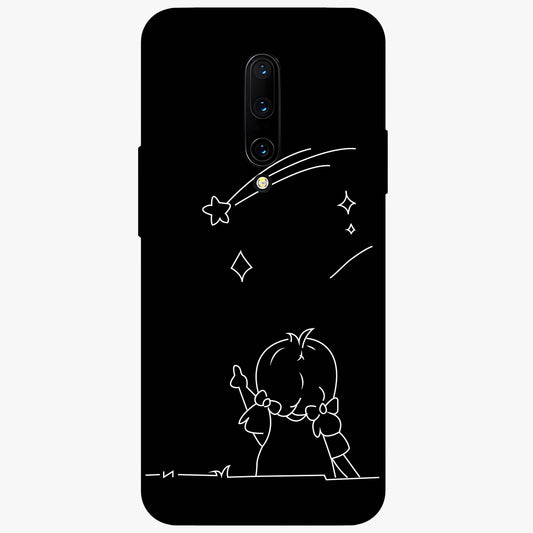 Line Art Girl With Shooting Stars Glass Case showing flat back view with minimal line art girl and shooting stars illustration and glossy glass finish.