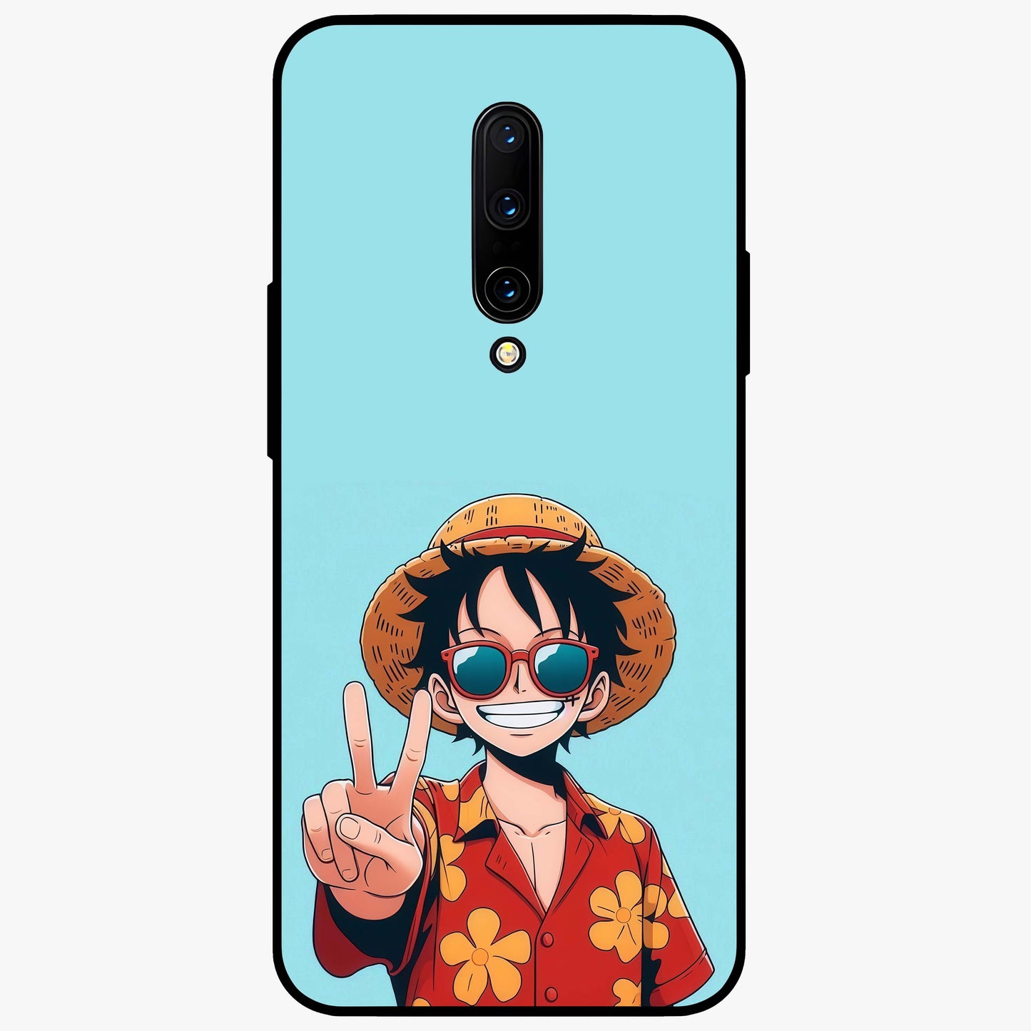 Luffy Summer Anime Vibe Glass Case showing flat back view with vibrant anime character artwork and glossy glass finish.