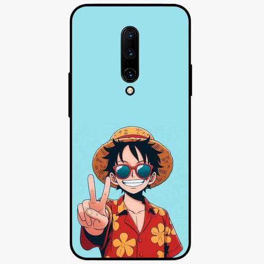 Luffy Summer Anime Vibe Glass Case showing flat back view with vibrant anime character artwork and glossy glass finish.