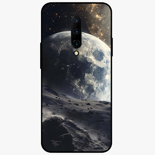 Lunar Horizon Glow Glass Case showing flat back view with glowing moon horizon artwork and glossy glass finish.