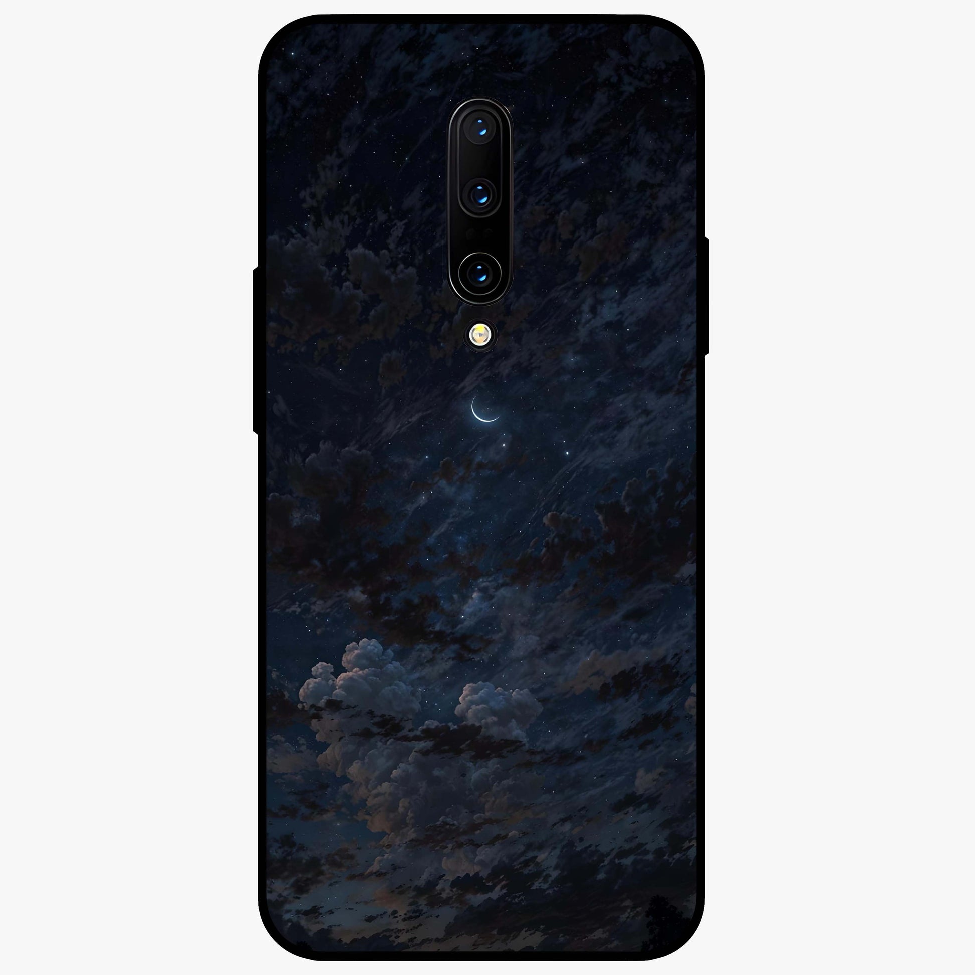 Lunar Veil Silence Glass Case showing flat back view with mystical moon veil artwork and glossy glass finish.