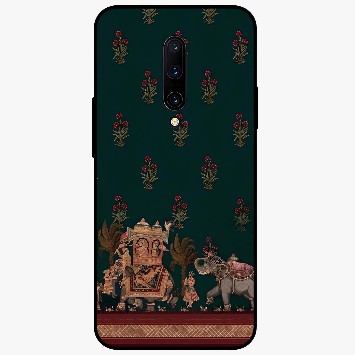 Macmerise Glass Case showing flat back view with stylish modern artwork and glossy glass finish.