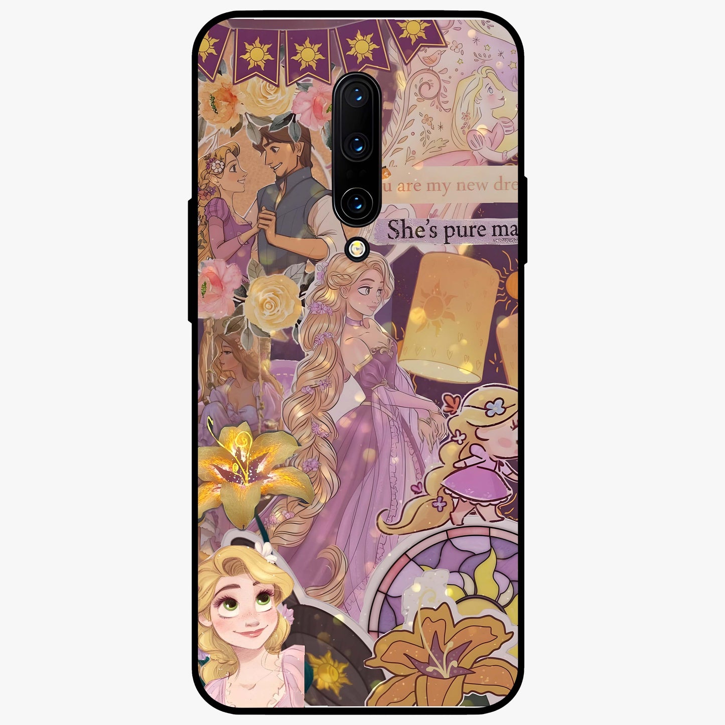 Magical Tangled Dream Glass Case showing flat back view with dreamy tangled artwork and glossy glass finish.