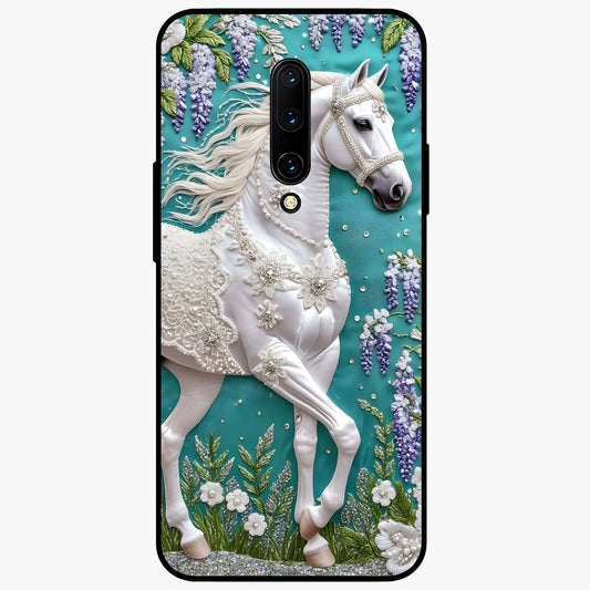 Majestic Floral Stallion Glass Case showing flat back view with powerful horse and floral artwork and glossy glass finish.